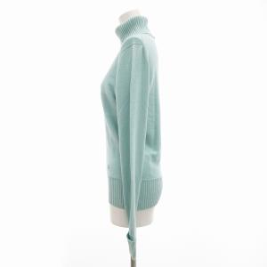 BURBERRY LONDON カシシル タートルネックニット セーター ロゴ刺繍 絹 シルク×カシミヤ混 1 S ミントグリーン