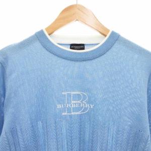 BURBERRY GOLF ニット セーター ロゴ刺繍 バイカラー M 水色 ライトブルー 白 ホワイト