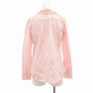 BURBERRY BLUE LABEL シャツ オープンカラー ストライプ 長袖 ロゴ刺繍 36 S ピンク