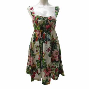 花柄ノースリーブワンピース ギャザー ひざ丈 マルチカラー 36 約S IBO61