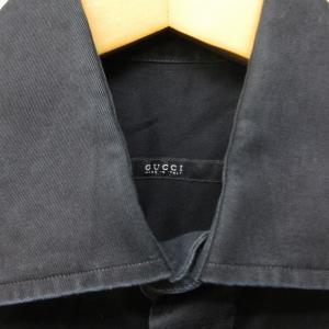 GUCCI コットンシャツ カジュアルシャツ 長袖 ワイドカラー 黒 ブラック 40 約Mサイズ IBO61 0127