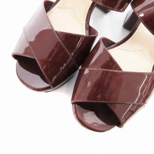 PRADA エナメルサンダル 厚底 チャンキーヒール アンクルストラップ 38 24cm ボルドー