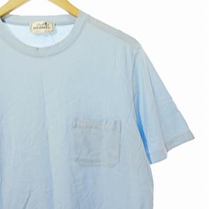 HERMES 近年 Tシャツ カットソー 半袖 ポケ付 XL サックスブルー 0121 IBO61