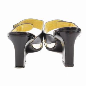FENDI ジャンク品 サンダル ミュール 本革 レザー ロゴ ハイヒール 37 24cm 黒 ブラック