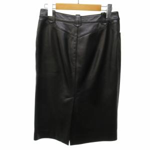 RALPH LAUREN 美品 レザー ロングスカート ひざ丈 皮革 黒 ブラック 7 約S