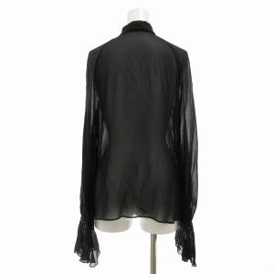 Max Mara 黒タグ ボウタイ ブラウス チュニック 絹 シルク シアー シースルー ラインストーン IJ34 黒 ブラック