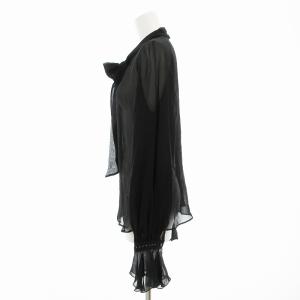 Max Mara 黒タグ ボウタイ ブラウス チュニック 絹 シルク シアー シースルー ラインストーン IJ34 黒 ブラック