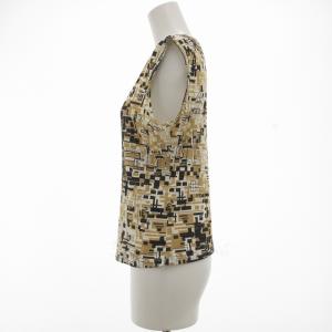 FENDI jeans 美品 ノースリーブカットソー タンクトップ メッシュ ロゴ総柄 I44 XL ベージュ マルチカラー