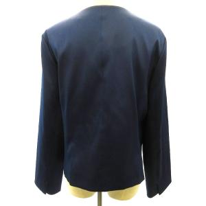 Leilian 美品 ノーカラー ジャケット ブレザー ラインストーン 紺 ネイビー 13+ 大きいサイズ 約XLサイズ 0125
