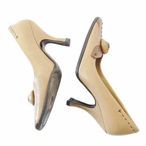 PRADA パンプス ハイヒール スクエアトゥ レザー 薔薇 フラワー モチーフ 36 23cm ベージュ 0214 IBO65