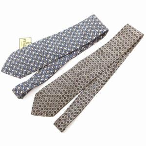 FENDI サルバトーレフェラガモ 美品 レギュラー ワイド ネクタイ 2本セット まとめ 絹 シルク 総柄 黒 ブラック 紺 ネイビー