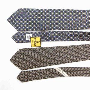 FENDI サルバトーレフェラガモ 美品 レギュラー ワイド ネクタイ 2本セット まとめ 絹 シルク 総柄 黒 ブラック 紺 ネイビー