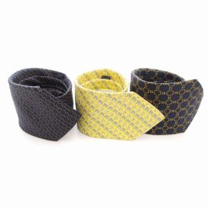 レギュラーネクタイ 3本セット まとめ 総柄 絹 シルク 紺 ネイビー 黄 イエロー