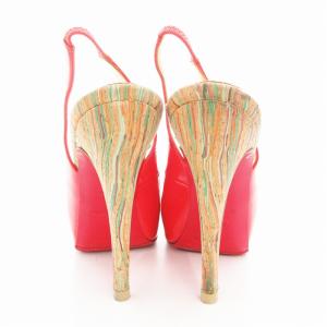 Christian Louboutin パンプス オープントゥ ウッドソール ピンヒール 34 21cm 赤 レッド
