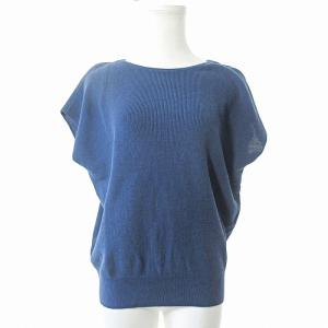 近年 ニット カットソー フレンチスリーブ 半袖 38 紺 ネイビー 0218 IBO65
