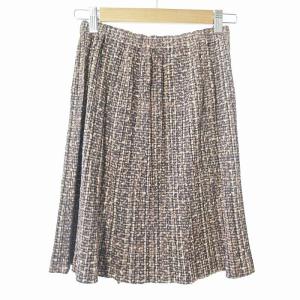 PLEATS PLEASE ISSEY MIYAKE イッセイミヤケ 総柄 プリーツ スカート 膝丈 イージーウエスト 3 茶 ブラウン 0218 IBO65