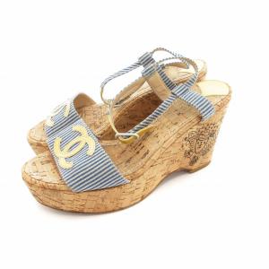 サンダル ココマーク コルクソール 36 23cm 青 ブルー ベージュ