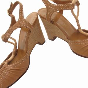 LOUIS VUITTON ウェッジヒール サンダル ミュール シューズ アンクルストラップ ベージュ 35.5 約23?p IBO65 0211