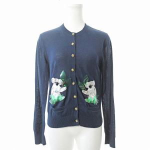 美品 近年 コアラモチーフ カーディガン ニット 長袖 アニマル 金ボタン 38 紺 ネイビー 0226 IBO65