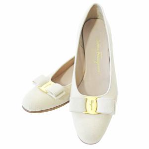 BOUTIQUE ヴァラ リボン パンプス チャンキーヒール キャンバス 7 24cm ベージュ 0225 IBO65