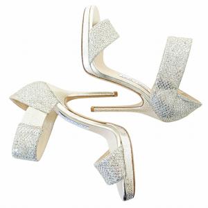 JIMMY CHOO サンダル ピンヒール ラメチップ 35.5 22.5cm シルバー ゴールド 0226 IBO65