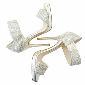 JIMMY CHOO サンダル ピンヒール ラメチップ 35.5 22.5cm シルバー ゴールド 0226 IBO65
