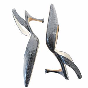 MANOLO BLAHNIK クロコ型押し レザー パンプス バックストラップ ポインテッドトゥ 35 22cm ブラック 黒 0226 IBO65