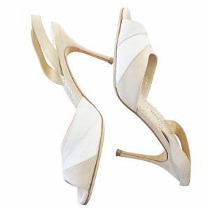 MANOLO BLAHNIK バックストラップ スウェード サンダル ピンヒール 39 26cm ベージュ 0226 IBO65