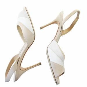 MANOLO BLAHNIK バックストラップ スウェード サンダル ピンヒール 39 26cm ベージュ 0226 IBO65