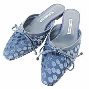 フロッキー ドット柄 リボン ミュール 37.5 ネイビー