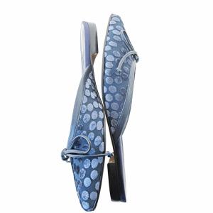 MANOLO BLAHNIK フロッキー ドット柄 リボン ミュール 37.5 ネイビー
