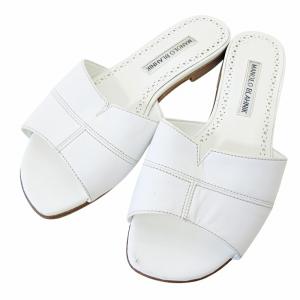 スリッパ サンダル ぺたんこ フラット レザー 約23cm ホワイト 白 0225 IBO65