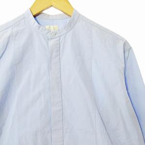 Drawer 美品 近年 バンドカラー シャツ 長袖 36 サックスブルー 0227 IBO65