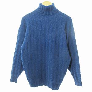 カシミア セーター ニット 長袖 タートルネック S 青 0228 IBO65