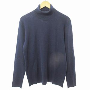 美品 セーター ニット カットソー 長袖 タートルネック 52 紺 ネイビー 0227 IBO65