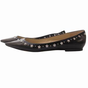 JIMMY CHOO スタースタッズ パンプス シューズ ポインテッドトゥ ビジュー レザー 黒 ブラック 37 23?p IBO65 0221