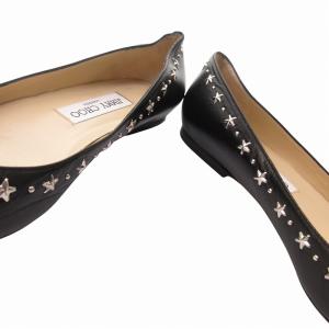 JIMMY CHOO スタースタッズ パンプス シューズ ポインテッドトゥ ビジュー レザー 黒 ブラック 37 23?p IBO65 0221