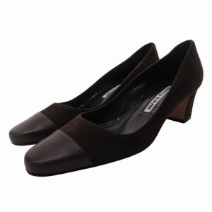 スエード切替 パンプス レザー 皮革 茶 ブラウン 35 22.5cm IBO65