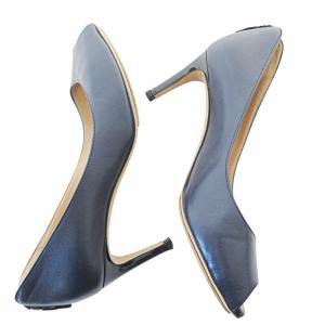 Salvatore Ferragamo 美品 レザー オープントゥ ヴァラ パンプス ピンヒール 6.5 23.5cm 紺 ネイビー 0227 IBO55