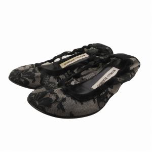 花柄 レース フラットシューズ バレエシューズ 黒 ブラック 35.5 約22.5cm