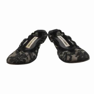 MANOLO BLAHNIK 花柄 レース フラットシューズ バレエシューズ 黒 ブラック 35.5 約22.5cm