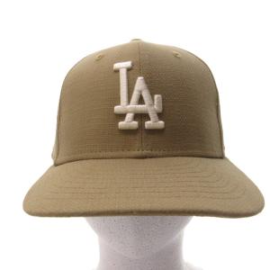 NEW ERA 美品 59FIFTY MLB LA ロサンゼルス ドジャース キャップ 帽子 リネン混 キャメル 7 1