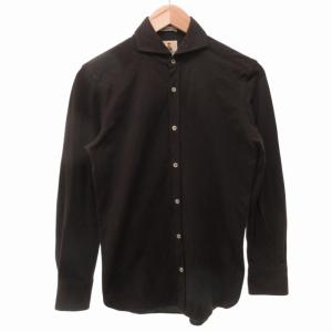 鹿の子 シャツ ホリゾンタルカラー ビジネス 長袖 茶 ブラウン S