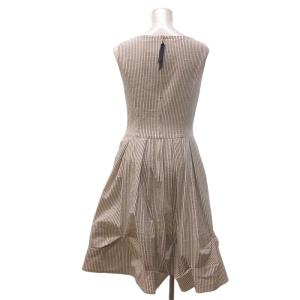 FOXEY NEW YORK 美品 ストライプ ノースリーブ ワンピース ロング フレア ギャザー加工 白 ホワイト 紺 ネイビー 40 約Mサイズ IBO67