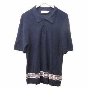 ニットポロシャツ カットソー 半袖 ラインロゴ カシミヤ混 紺 ネイビー 175