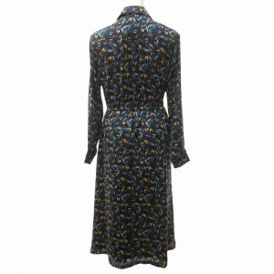 BARNEYS NEW YORK 美品 近年 花柄 ワンピース ロング フレア 長袖 紺 ネイビー 38 約Mサイズ 0312