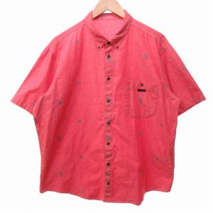 ロゴ総柄 半袖シャツ ボタンダウン BD ピンク 52 LL 大きいサイズ