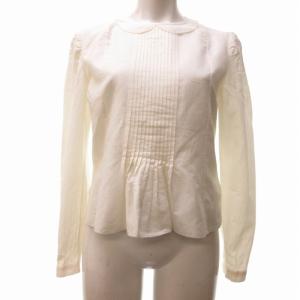 ☆再値下げ！【中古】「mina perhonen」papillon リネンシャツ after rain リネンシャツ ブラウス 総柄 七分袖 36 水色 生成