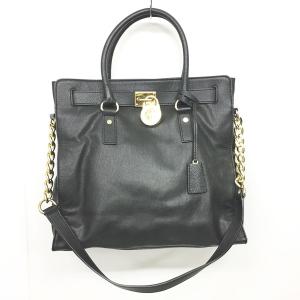 トートバッグ ショルダーバッグ レザー ロゴ チャーム ロック チェーン 黒 ブラック