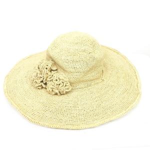 ラフィアハット ビジュー リボン ベージュ